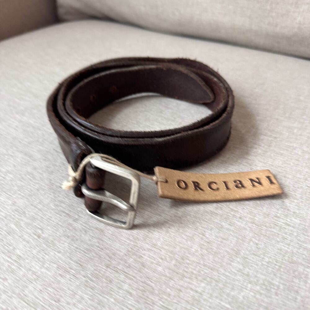 Orciani Handmade Italian Leather Textured Brown Silver Tone Buckle Belt 100 NEW